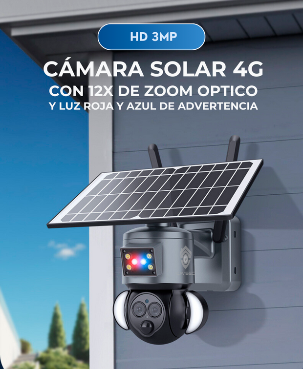 Cámara Solar 4G 3MP 12x Zoom Optico con Sirena y Alarma