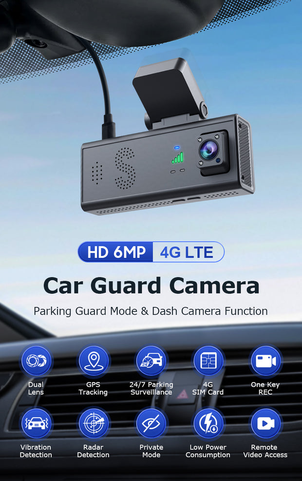 Cámara 4G para Auto 24/7 GPS Doble Lente 3MP