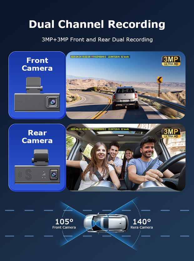 Cámara 4G para Auto 24/7 GPS Doble Lente 3MP