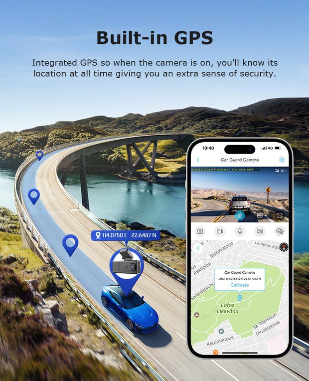 Cámara 4G para Auto 24/7 GPS Doble Lente 3MP