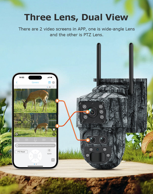 Mini Cámara Solar 4G Camuflaje Doble Lente 3MP