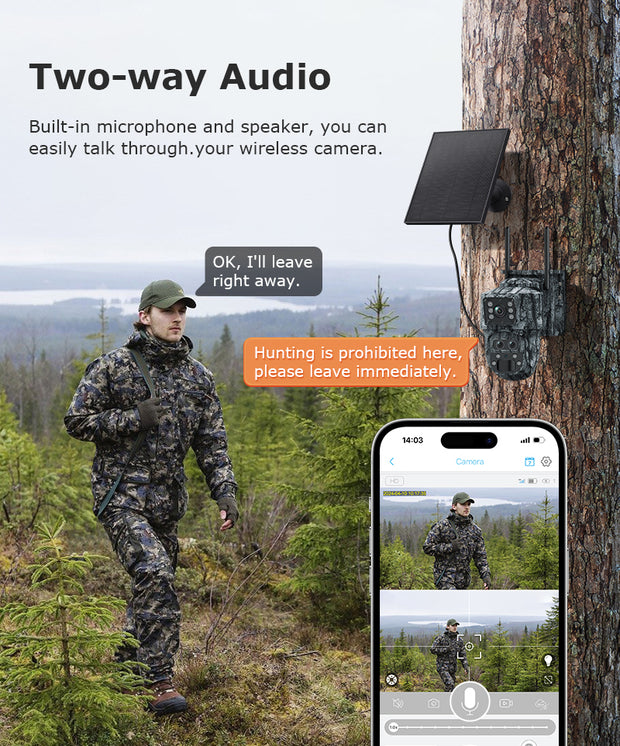 Mini Cámara Solar 4G Camuflaje Doble Lente 3MP