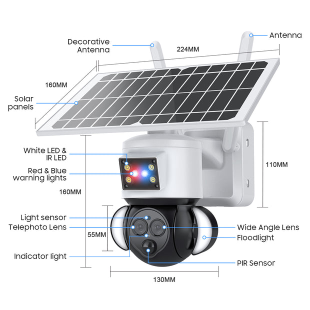 Cámara Solar 4G 3MP 12x Zoom Optico con Sirena y Alarma