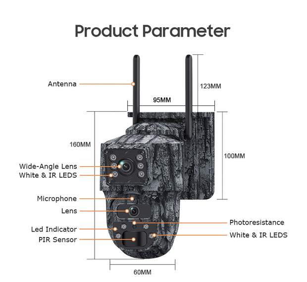 Mini Cámara Solar 4G Camuflaje Doble Lente 3MP