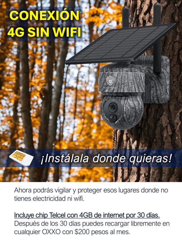 Cámara Solar 4G 3MP Camuflaje + Chip Telcel + Micro SD 64 gb