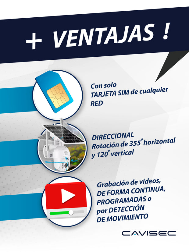 Cámara de Seguridad Solar 4G Metal 2MP con Alarma Uso Rudo