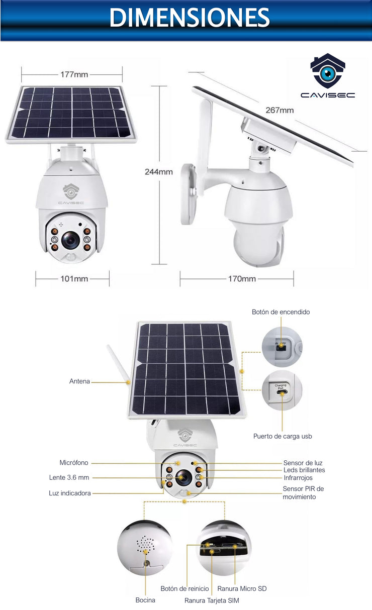 Camara 4G Con Panel Solar 2MP - Cámaras de Seguridad
